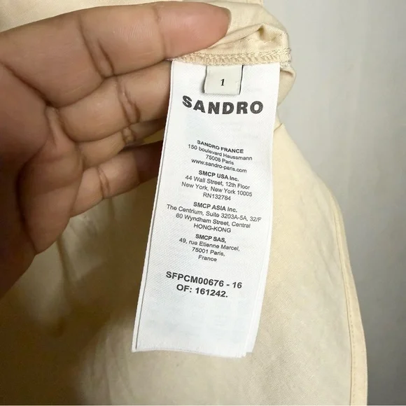 Sandro Rhinestone Cream Collared Shirt - Picture 7 of 12